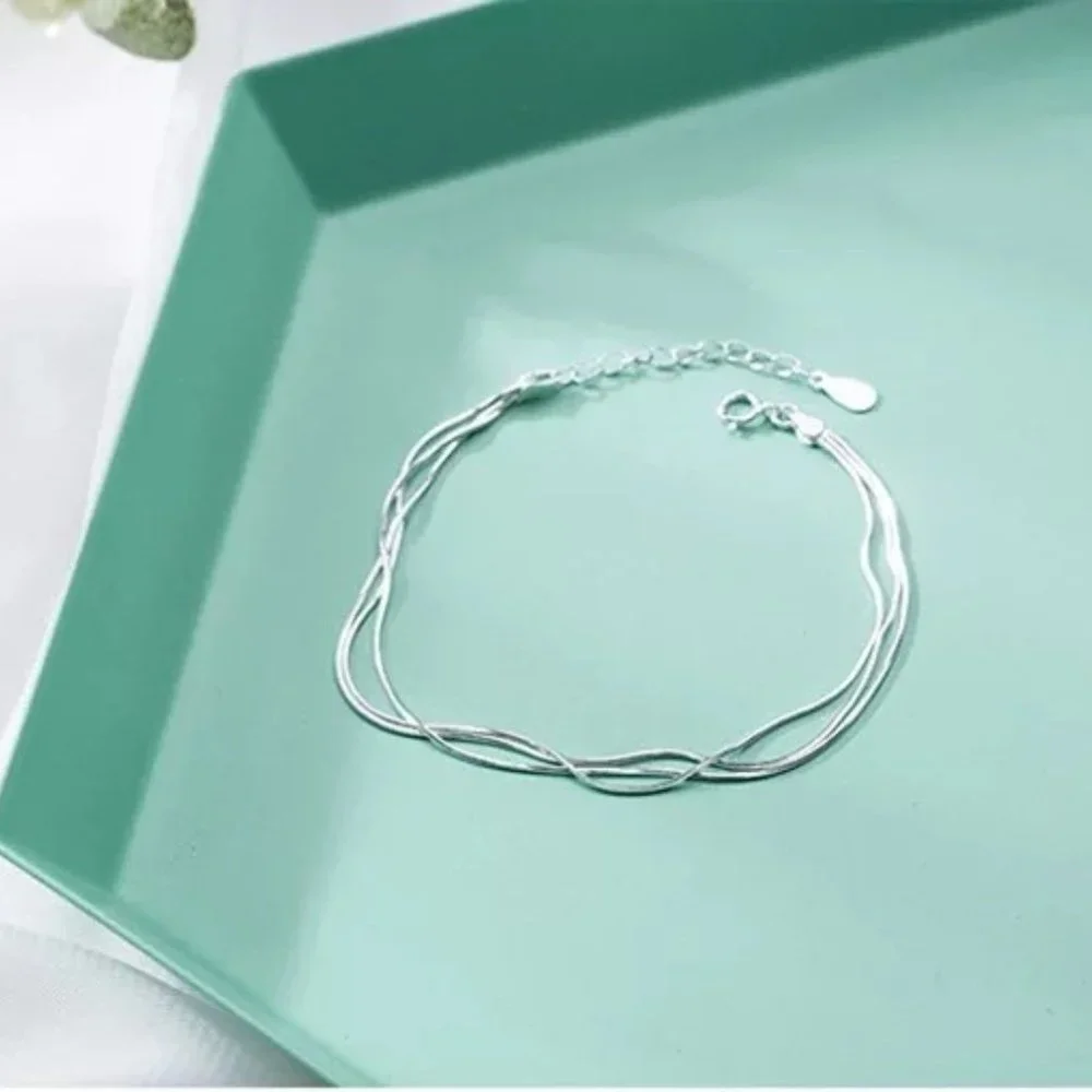 14k Gold Multi Layer Chain Bracelet/Anklet Sterling Silver - Picture 2 of 10